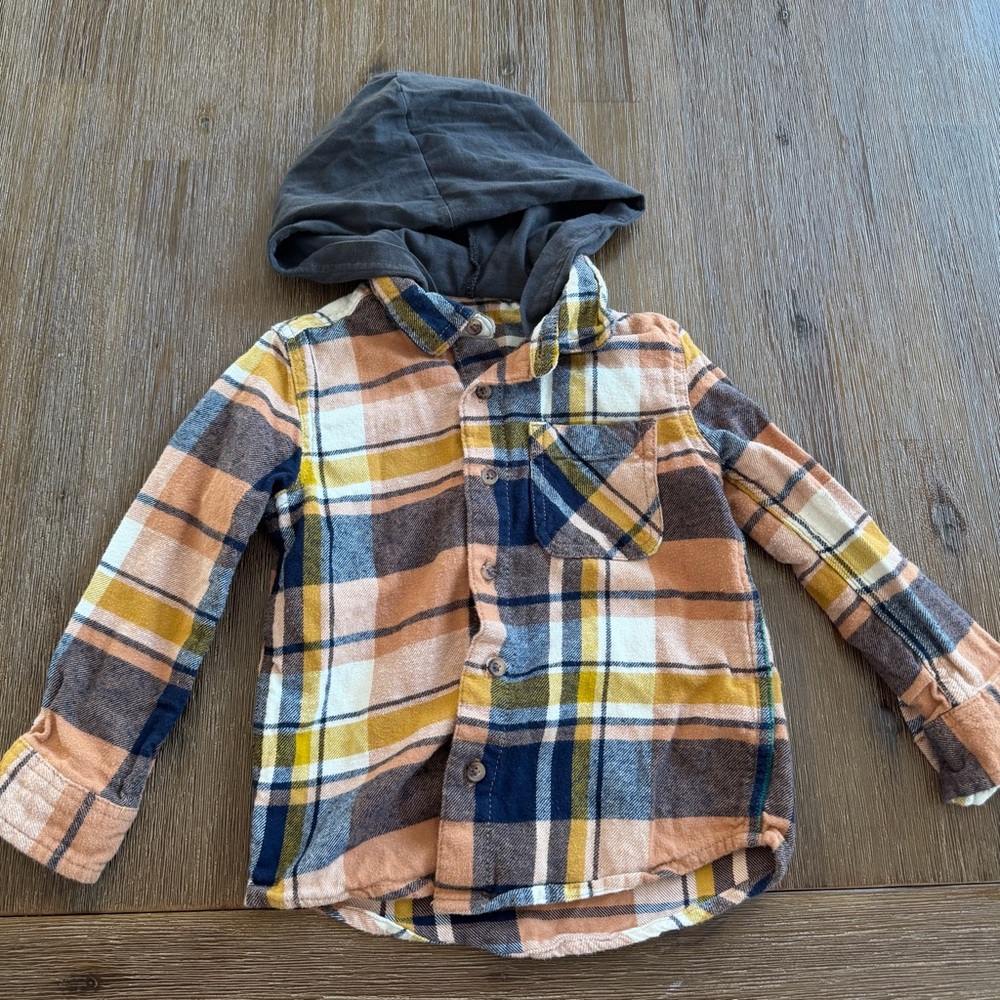 Joe Fresh Toddler Plaid Hooded Flannel Button Down Shirt size 3T